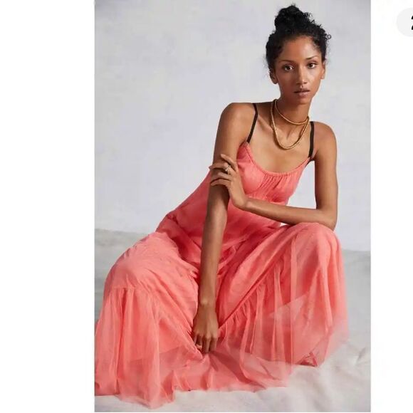 NWT Maeve Anthropologie Tulle MIDI Dress Coral Small - Picture 14 of 14
